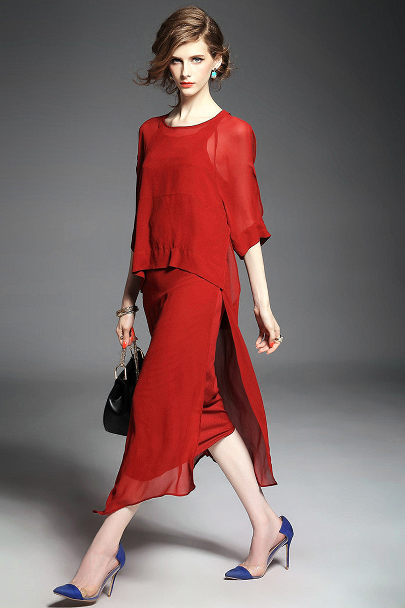 Women's Loose Backless Dress 3/4 Sleeve Boat Neck Chiffon Party Dress - NJOYDRESS - 2