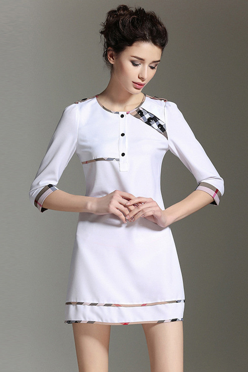 WOMEN'S GRACE WEAR TO WORK 3/4 SLEEVE ROUND NECK SHORT DRESS
