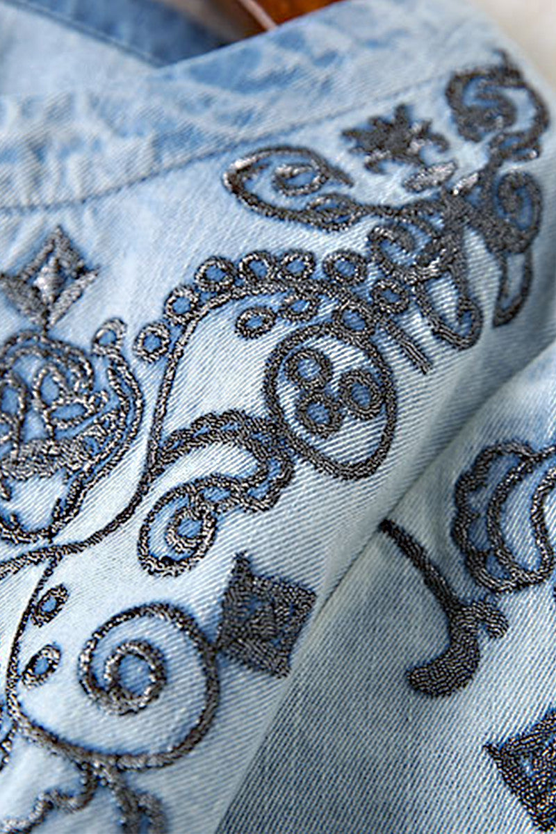 Women's Embroider Summer Jean Dress Casual Short Sleeve Skirt