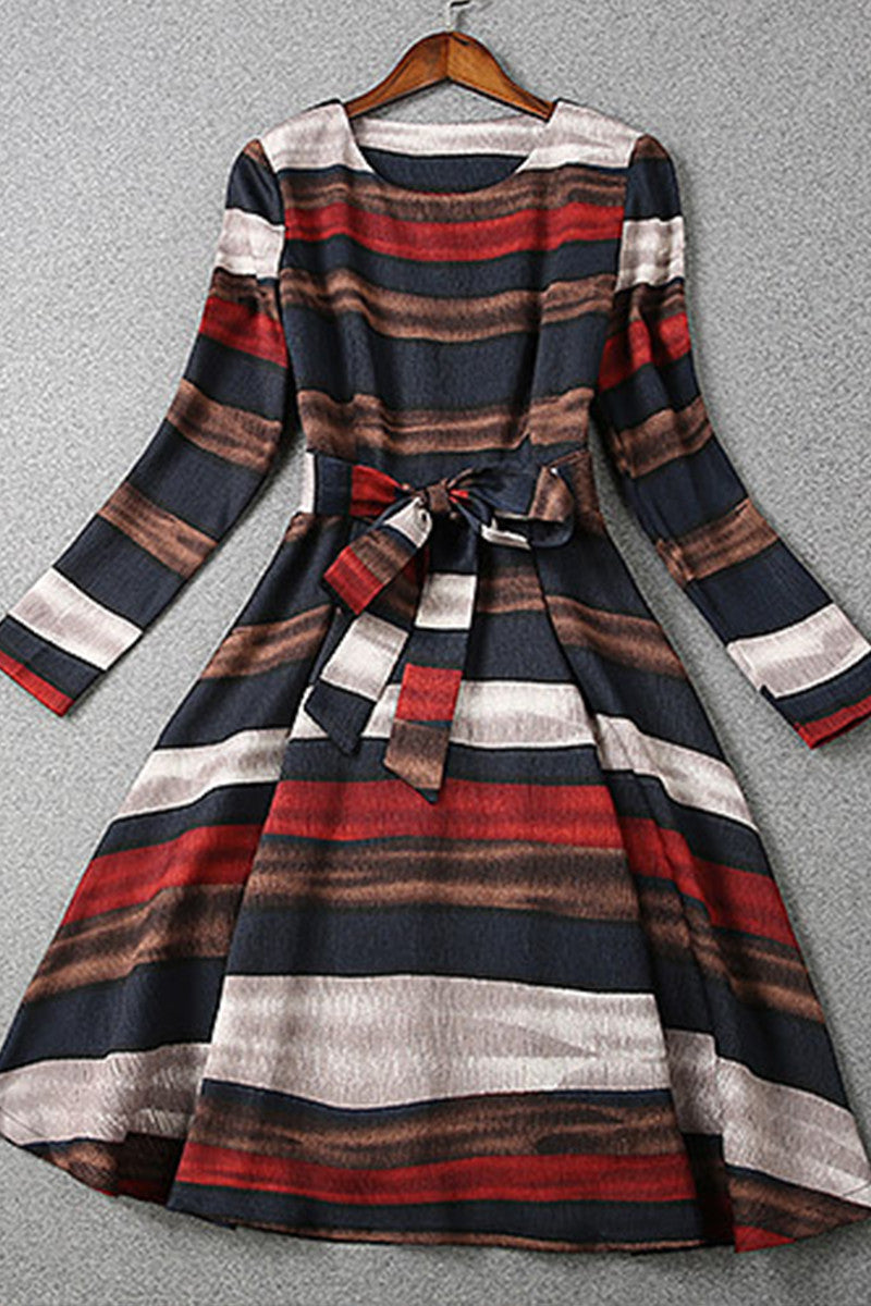 Wide Stripe Pattern Dress - NJOYDRESS - 3