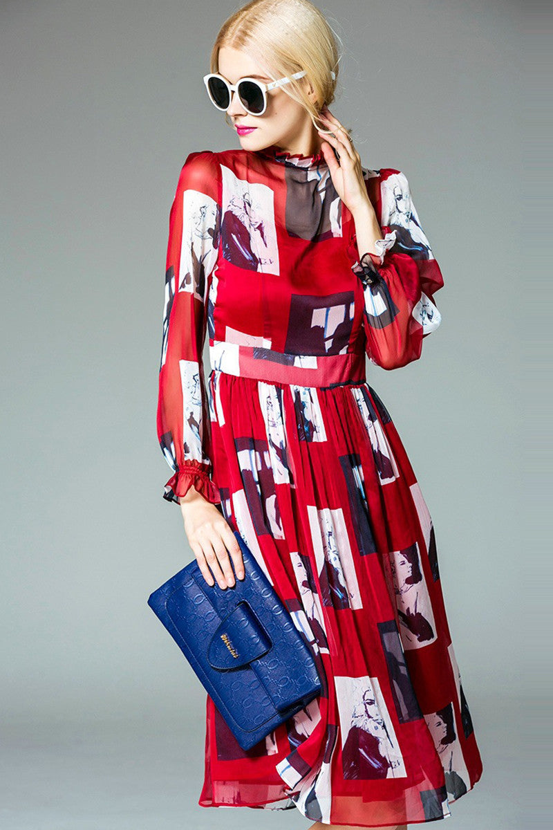 WOMEN'S SLIM ROUND NECK FASHION PRINTING DRESS