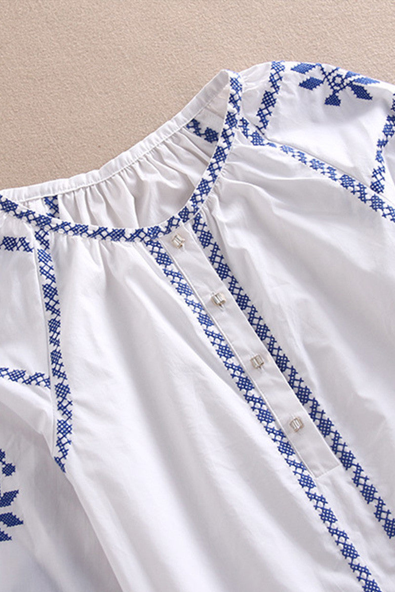 Casual China Emboriderer Pattern Loose Blouse