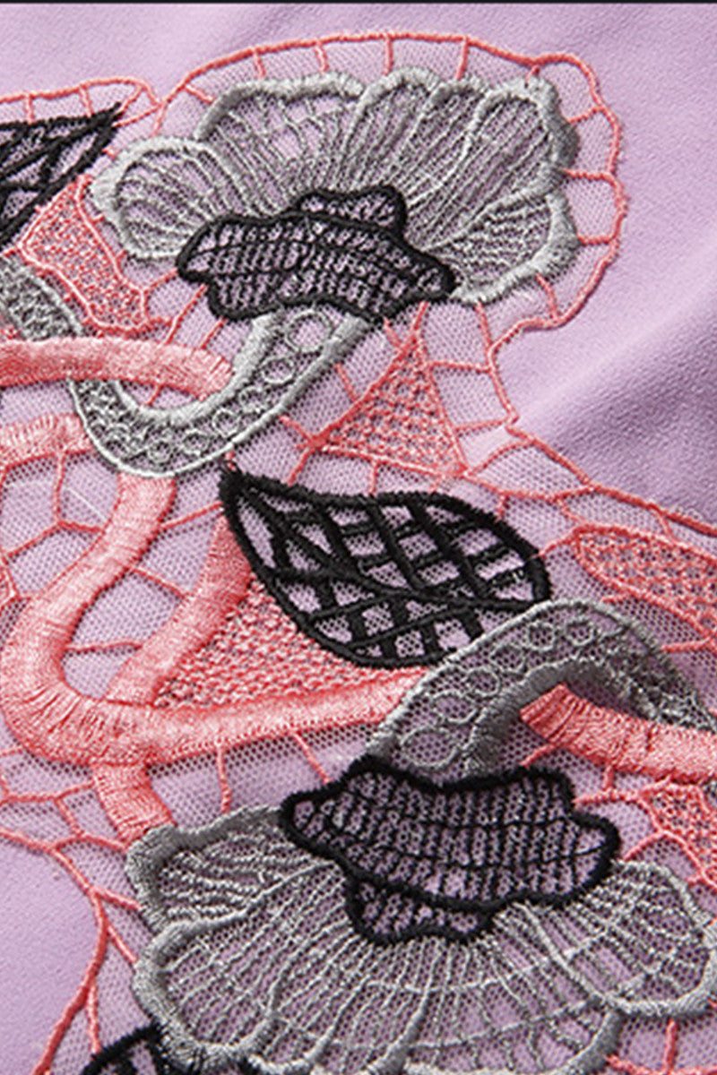 Round Collar Embroidery Slim Wrap Dress