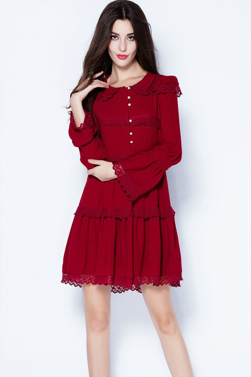 Doll Collar Multi Layer Lace Hemline Dress
