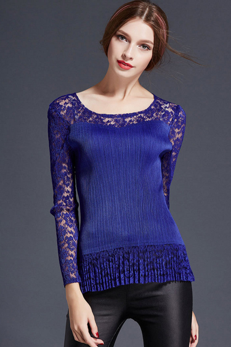 women's casual hollow out long lacing sleeve fit boat neck shirt