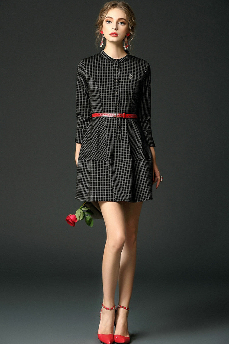 WOMEN'S WEAR TO WORK ROUND NECK 3/4 SLEEVE SHORT DRESS