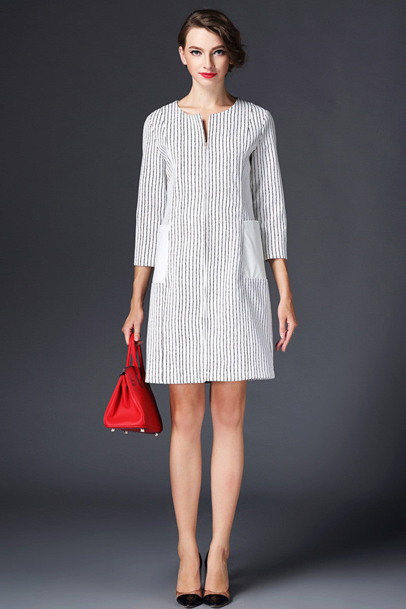 WOMEN'S GRACE LOOSE 3/4 SLEEVE V NECK DRESS