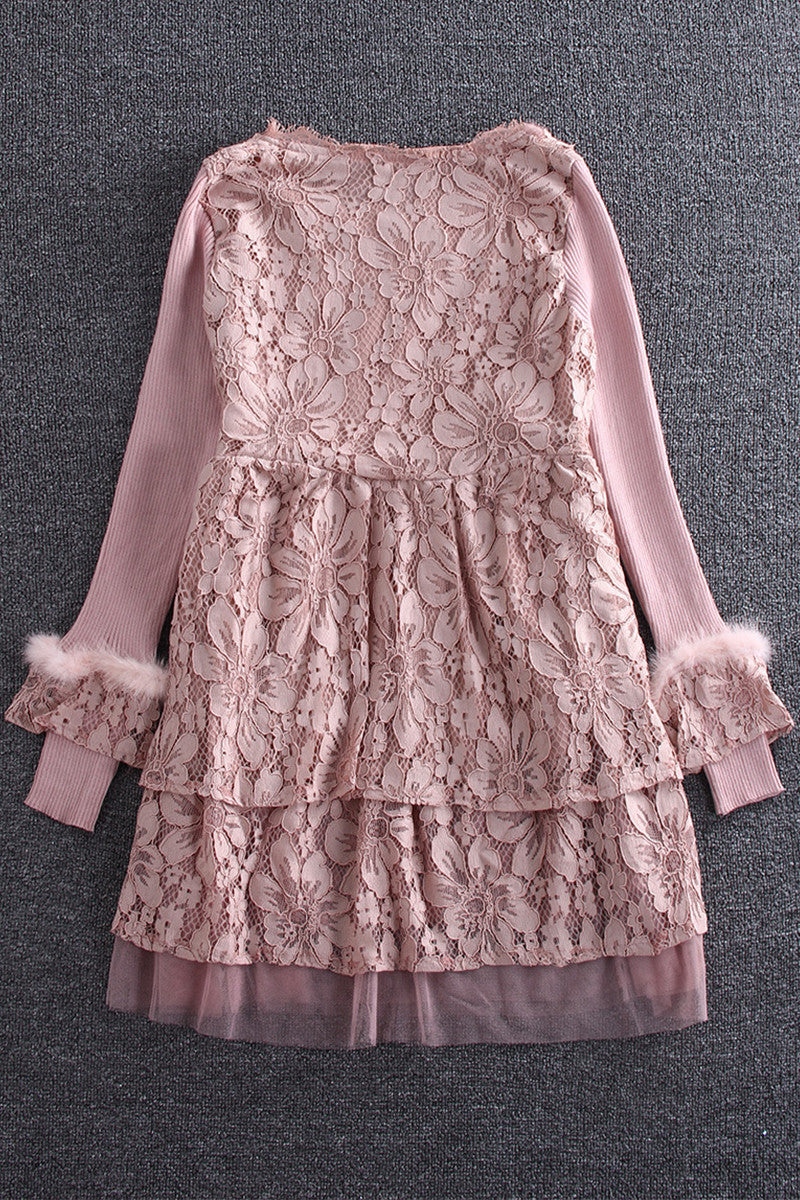 Lace With Fur Cake Dress - NJOYDRESS - 2