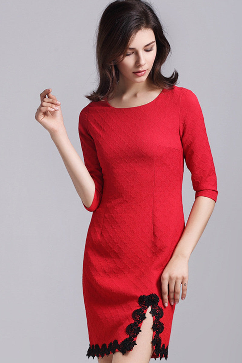 WOMEN'S ELEGANT SLIM WEAR TO WORK HALF SLEEVE ROUND NECK SHORT DRESS