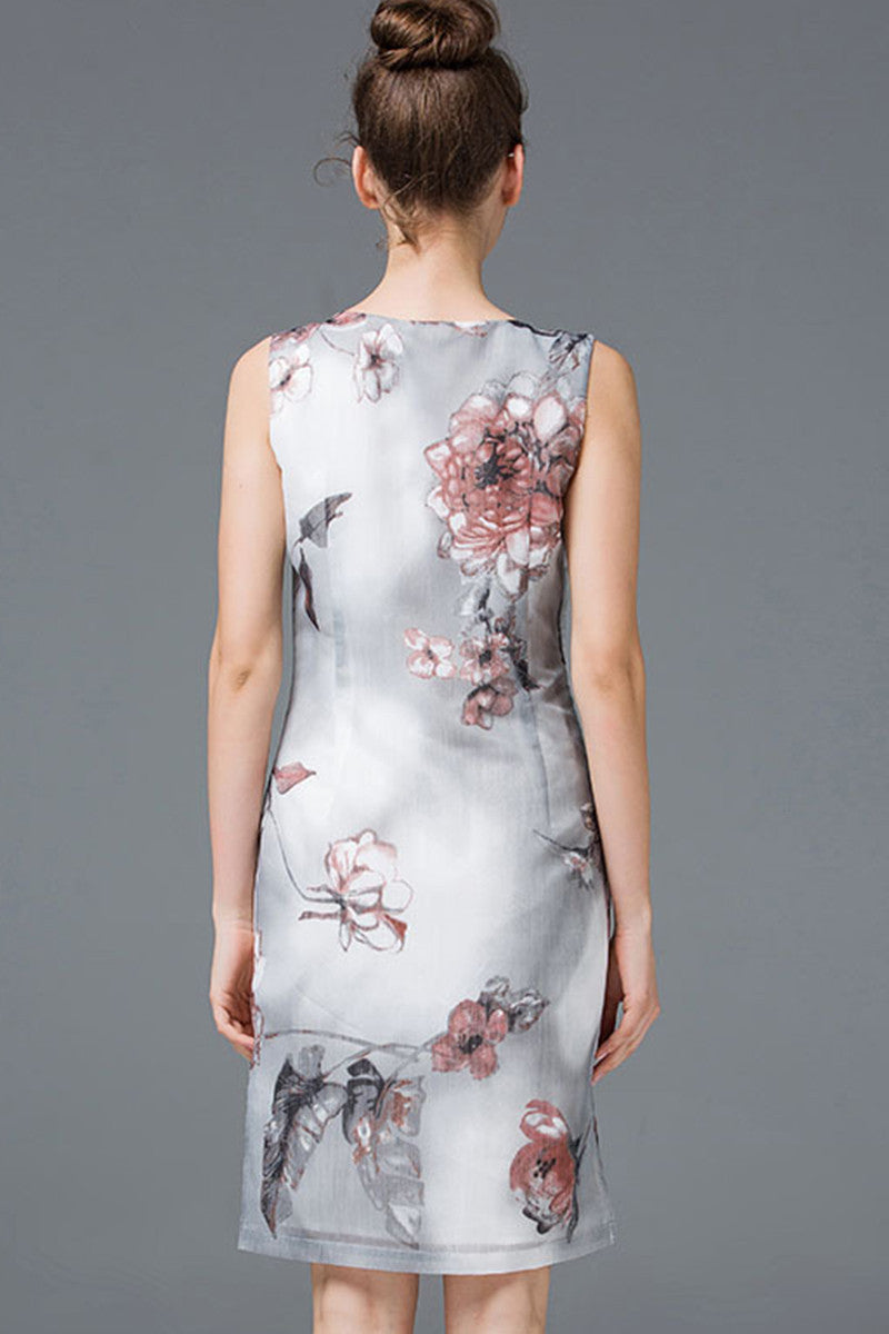 ROUND NECK CASUAL WASH PRINTING SLEEVELESS LOOSE DRESS