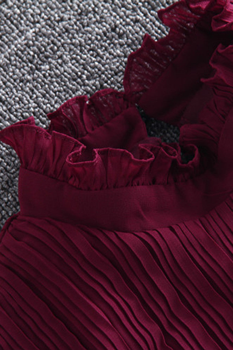 Chiffon Pleated Mock Neck Dress - NJOYDRESS - 4