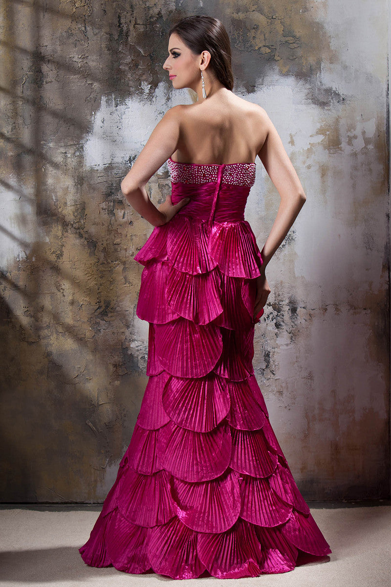 Strapless Scale Ruffle Layer Prom Party Dress