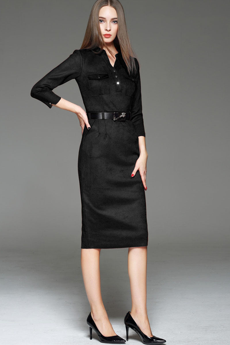 WOMEN'S FORMAL V NECK WEAR TO WORK 3/4 SLEEVE MIDI DRESS