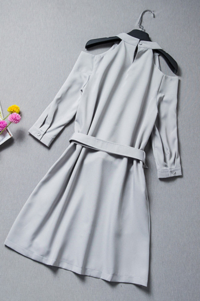 WOMEN'S CASUAL WEAR TO WORK 3/4 SLEEVE SHORT DRESS WITH BELT