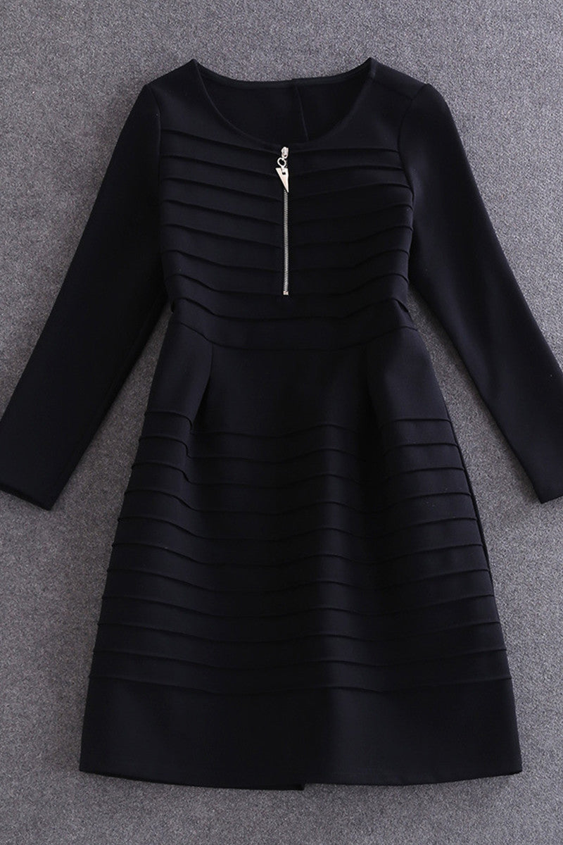 WOMEN'S ELEGANCE STRIPE ROUND NECK 3/4 SLEEVE SHORT DRESS