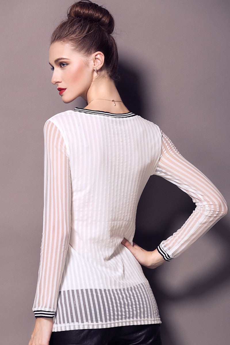 Casual Stripe V-Neck Tops