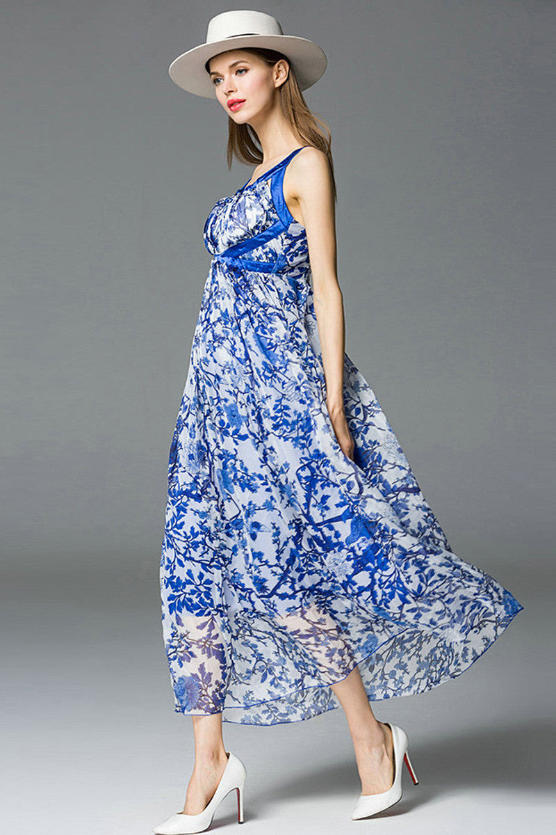 Casual Empire Waist Backless Vacation Maxi Dress