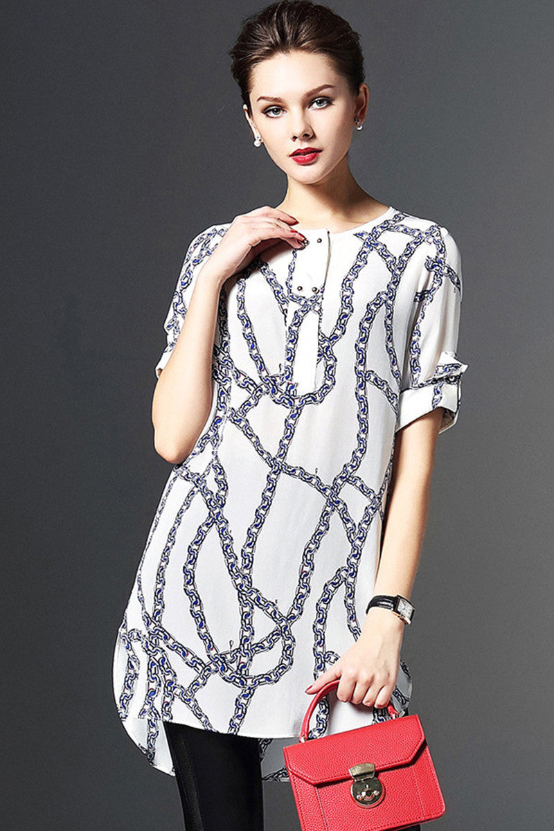 Casual Wear To Work Chain Pattern Printed Loose Blouse