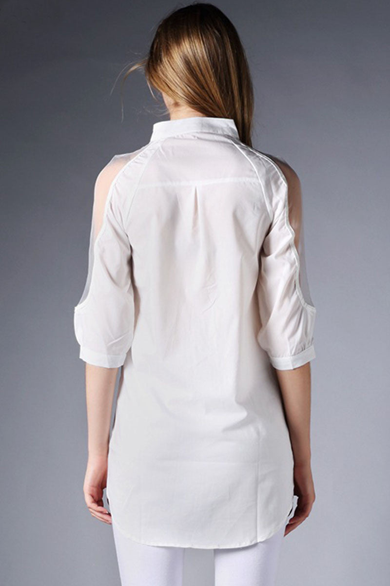 Button Down Shirts With Net Sexy Looking On Shoulder - NJOYDRESS - 2