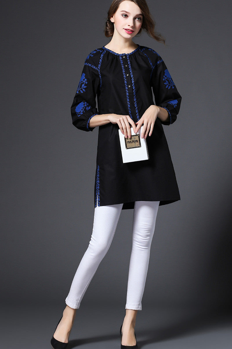 Casual China Emboriderer Pattern Loose Blouse