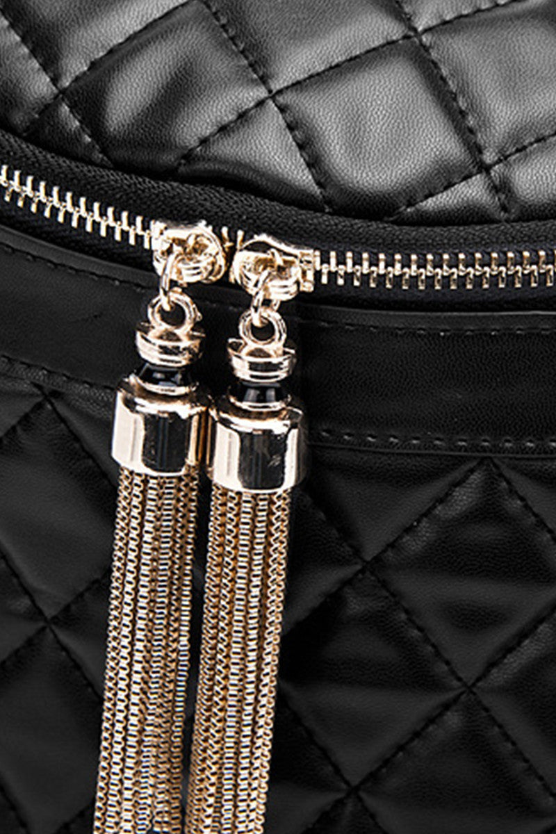 Chain Tassel Quilted Backpack Bucket Bag