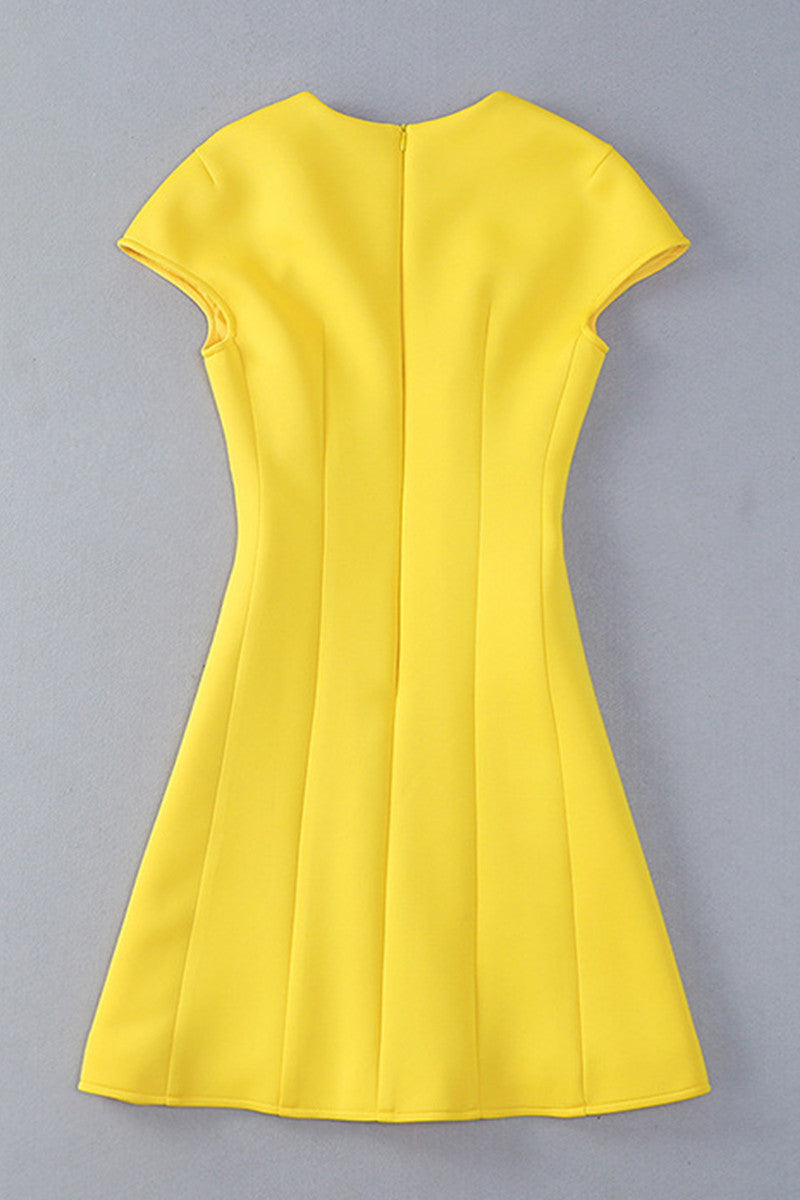 Cap Sleeve Butterflies Embroidery Slim Slant Pocket Dress