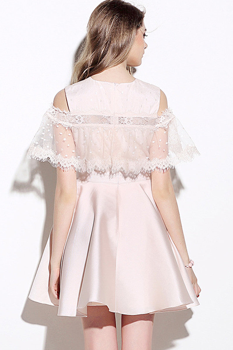 A-LINE LACE SHORT SLEEVE SLIM FLARE COCKTAIL DRESS