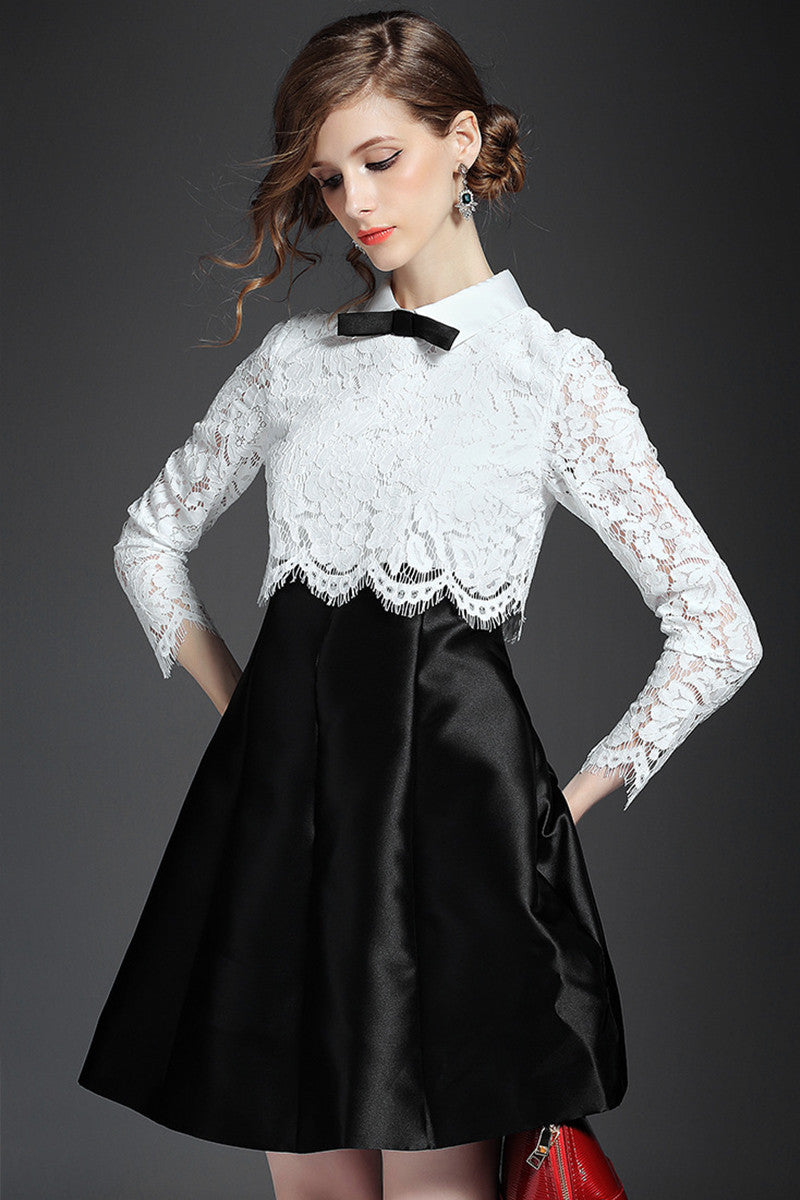 WOMEN'S ELEGANT LACE POLO NECK LACE DRESS