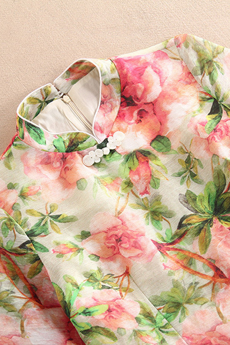 Floral Printing Cheongsam With Site Slit