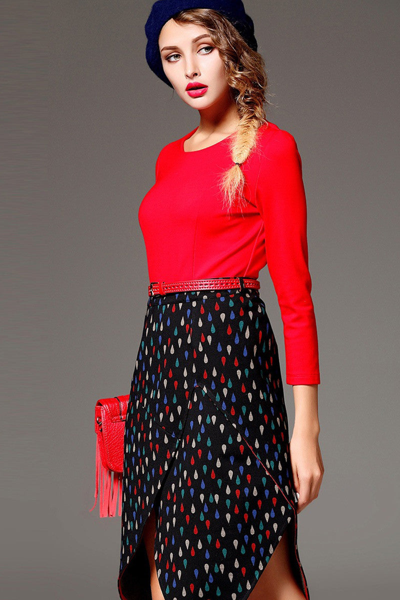 9 SLEEVE SLIM CASUAL WEAR TO WORK IRREGULARITY HEM MIDI DRESS