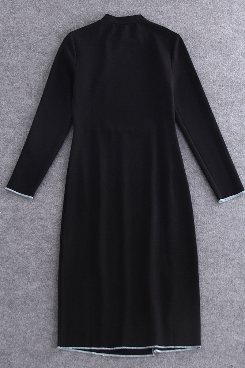WOMEN'S ELEGANT SLIM BLACK WEAR TO WORK LONG SLEEVE COCKTAIL PARTY DRESS