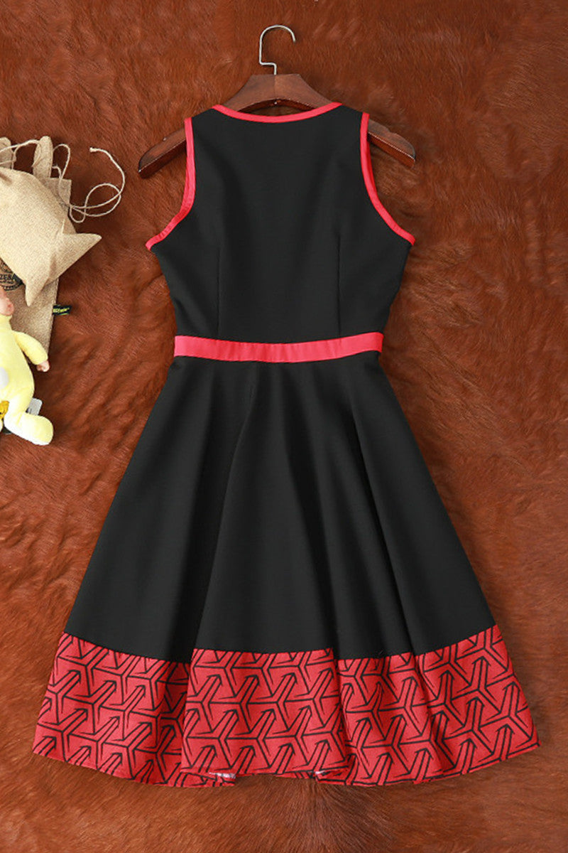 Casual A-line Slim Geometric Totem Hem Dress