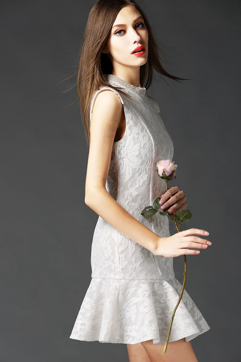 Beaded Stand Collar Embroidery Mermaid Dress
