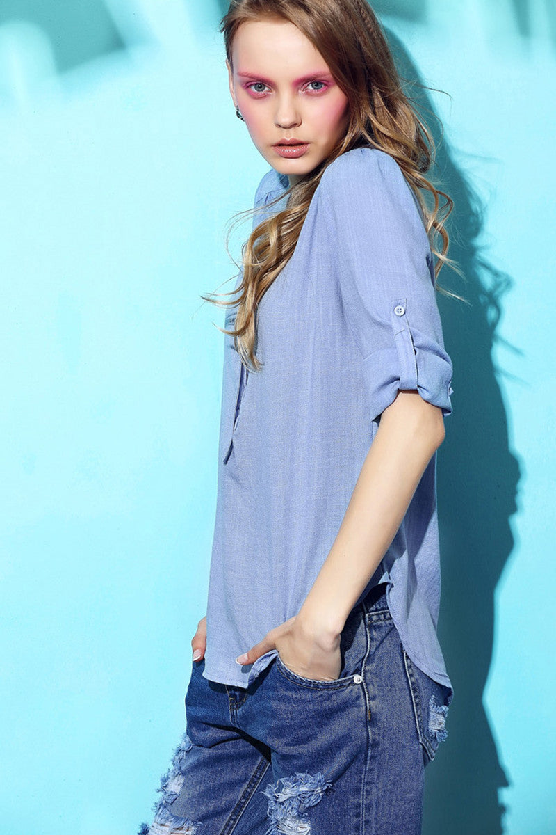 Casual Linen Half Sleeve Basic Blouse