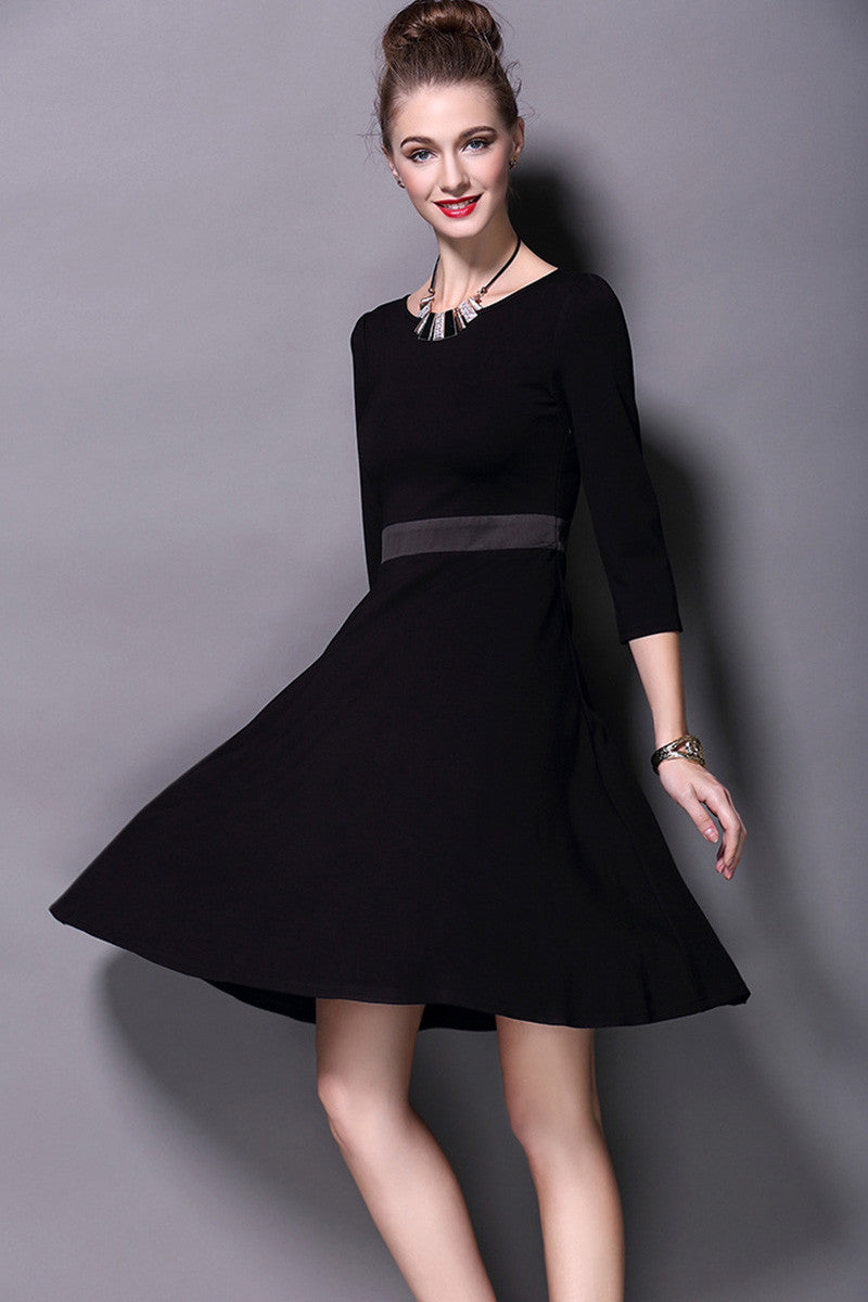 Casual Ponte Dress With Satin Waistline