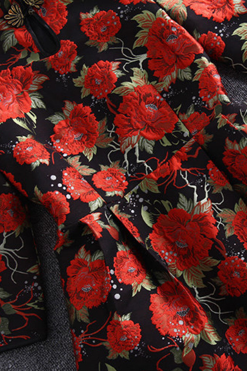 Jacquard Big Flower 3/4 Sleeve Dress - NJOYDRESS - 4