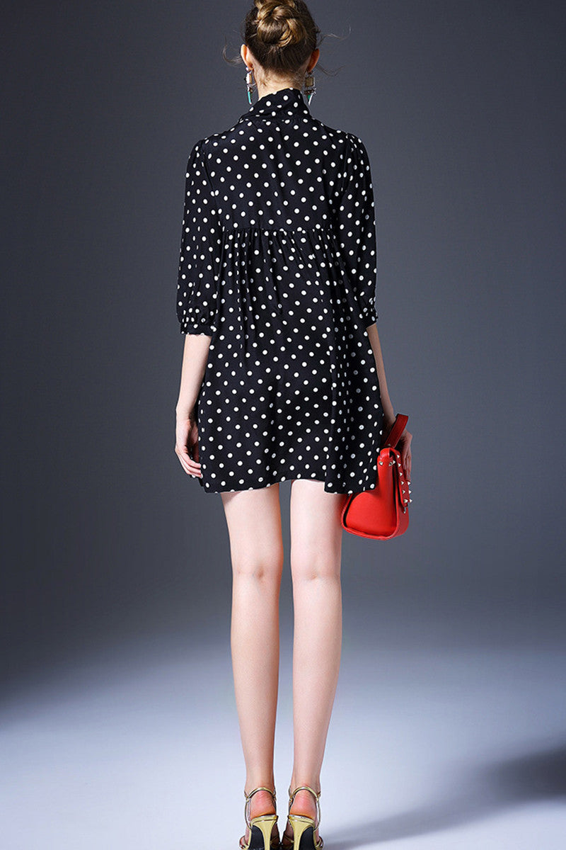 WOMEN'S DOT PRINTING STAND COLLAR HALF SLEEVE SHORT DRESS