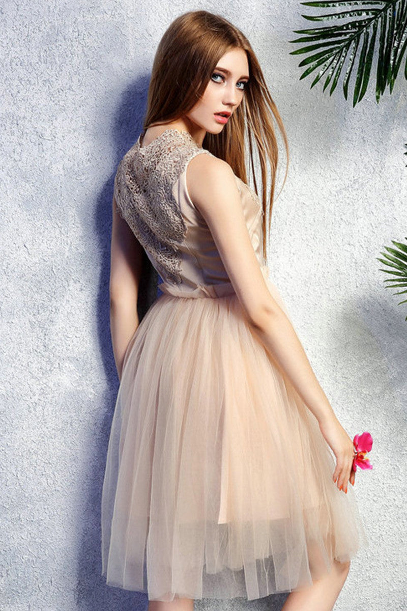 Elegant Prom Lace Stand Collar Embroidery Chiffon Dress