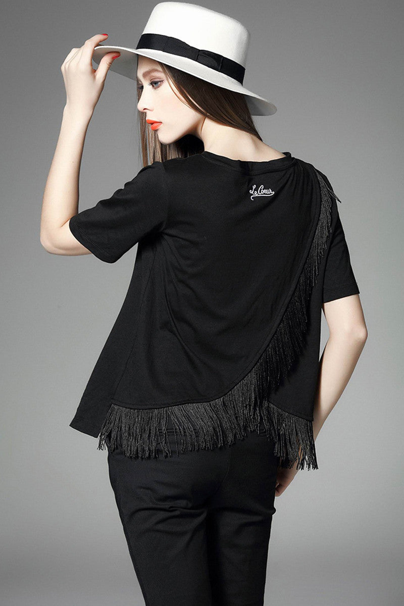 Casual Slim Short Sleeve With Tassels Two Ways Wear Tops
