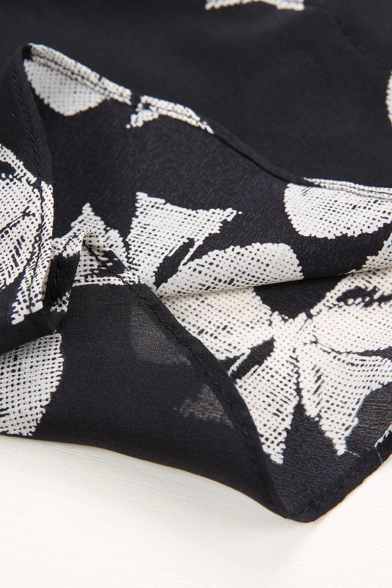 Roll Collar Bowknot Print Top