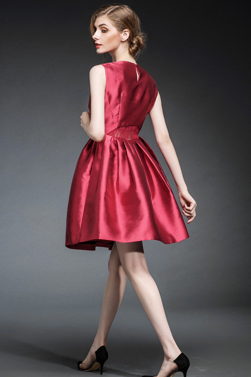Cut Out Back Waist Little Flared Satin Dress