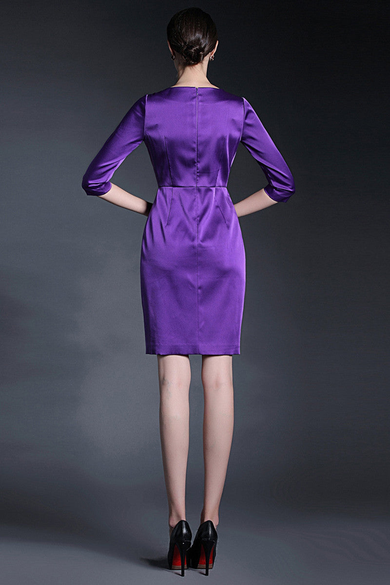 Thick Satin Midi Dress With Beaded Necklace