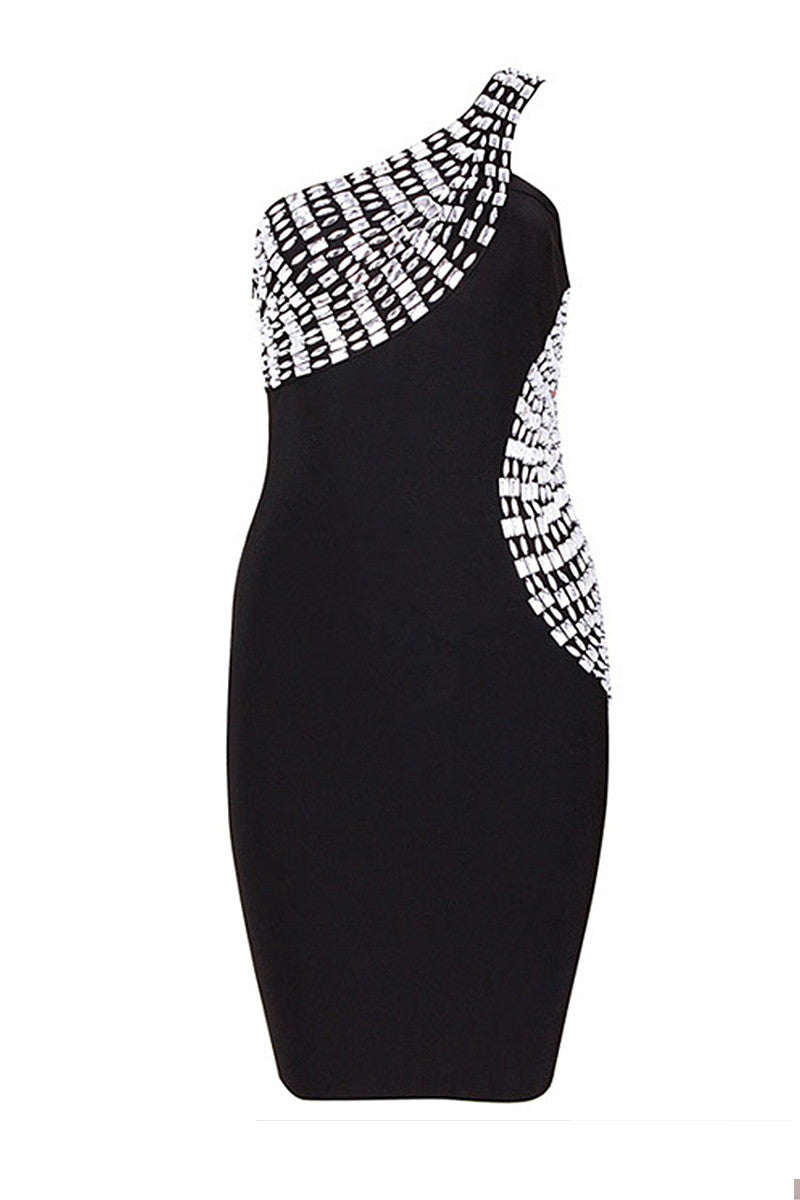 Bead One Shoulder Slim Waist Line Club Dress
