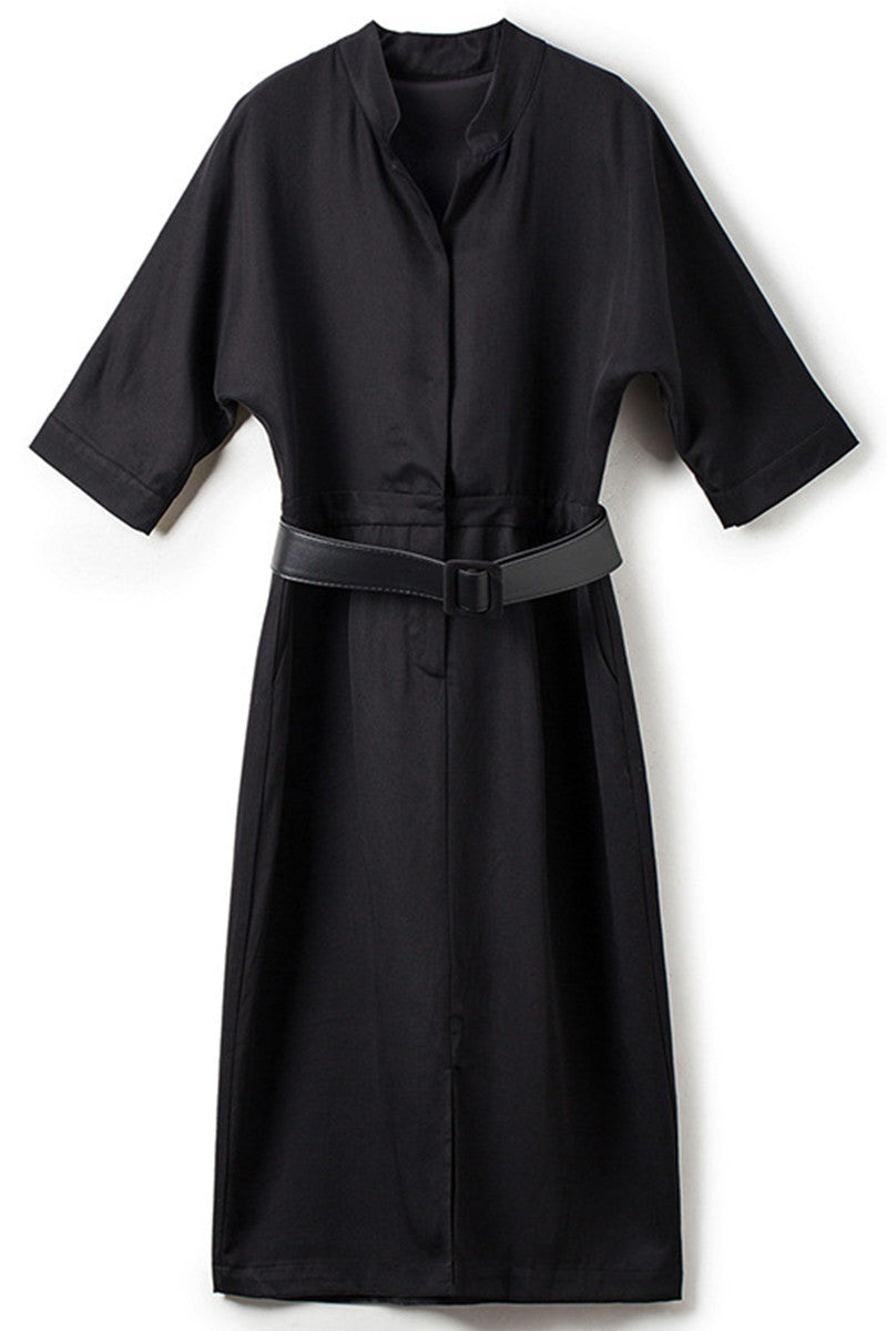 WOMEN'S ELEGANT WEAR TO WORK MIDI DRESS WITH BELT