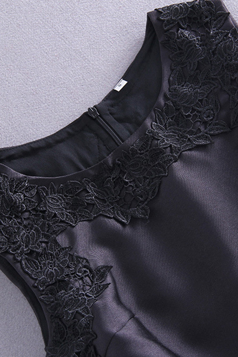 Round Collar Lace Patch Slim Dress