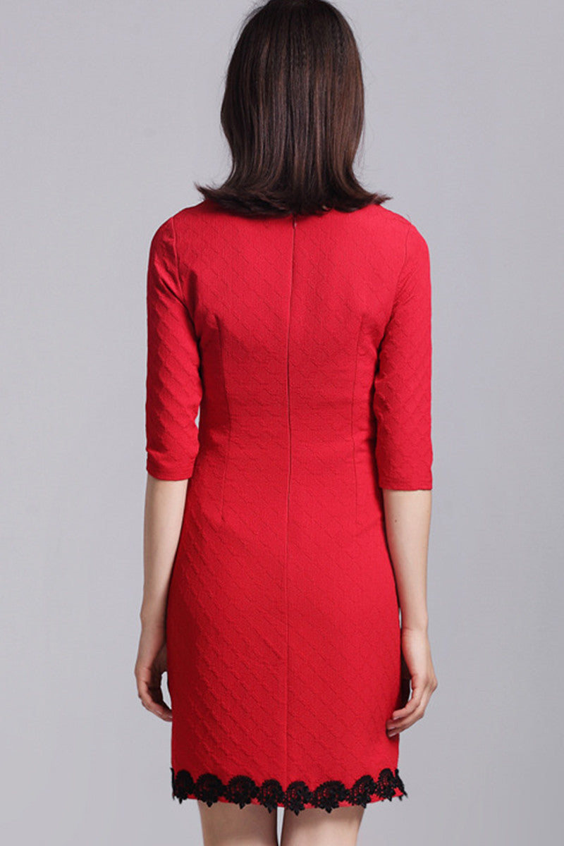 WOMEN'S ELEGANT SLIM WEAR TO WORK HALF SLEEVE ROUND NECK SHORT DRESS