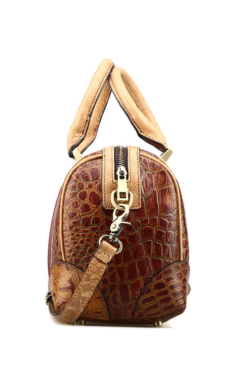 Blocked Crocodile Boston Bag