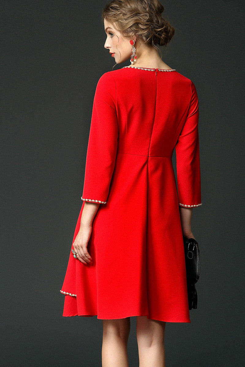 WOMEN'S GRACE WEAR TO WORK 3/4 SLEEVE BOAT NECK MIDI DRESS