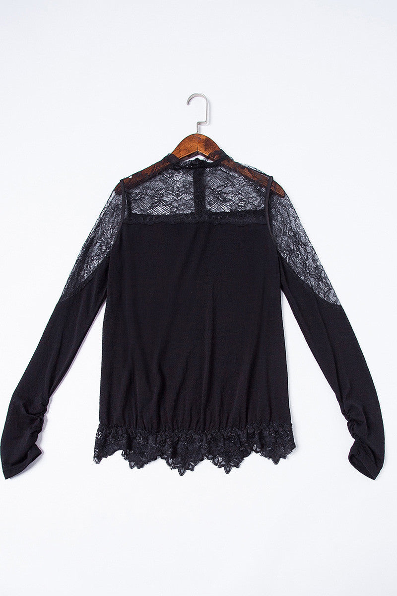 Women's Casual Sexy Lace Shirt Long Sleeve Elegant Shirt