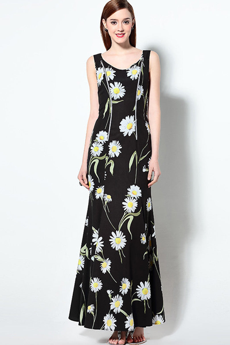 Daisy Floral Little Fishtail Long Vacation Dress